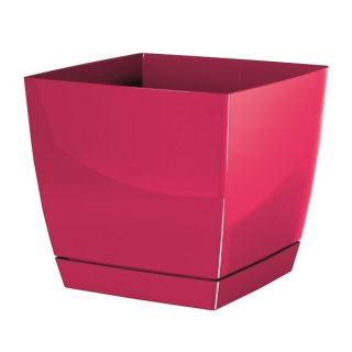 Pot de fleurs carré avec soucoupe - Coubi - 18 cm - Framboise - 