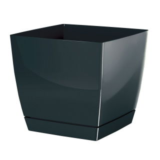 Kvadratisk blomkruka med fat - Coubi - 12 cm - Grafit - 