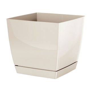 Négyszögletes virágcserép csészealjjal - Coubi - 12 cm - Krém - 