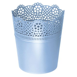 Round flower pot with lace - 18 cm - Lace - Blue