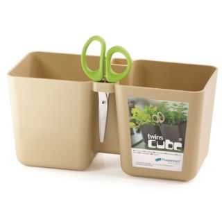 Square herbs pot, double - Twins Cube - 24 x 11 cm - Milk Coffee