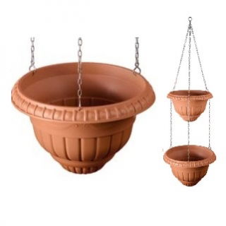 "Roma" two-level hanging flower pots - 25 + 30 cm - terracotta-coloured