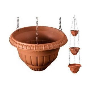 Vasos suspensos "Roma" de três níveis - 20 + 25 + 30 cm - cor terracota - 