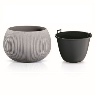 Rund plantekande med indsats "Beton Bowl" - 14,4 cm - betongrå - 