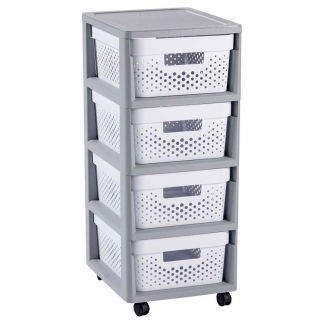 Collapsible wheeled cabinet with four mesh drawers Knock Down - grey-white