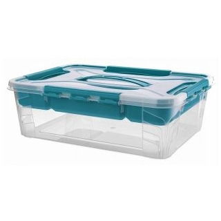 Boîte de rangement, conteneur avec insert séparateur fonctionnel, plateau de rangement - 10 l - bleu aqueux - 