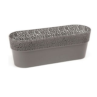 Boîte de balcon, jardinière "Rosa" avec soucoupe, plateau + support de garde-corps - 50 cm - gris anthracite - 