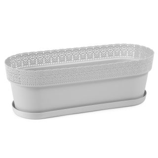 Balkon Pflanzgefäß, Box "Bella" mit Untertasse - 50 cm - hellgrau - 