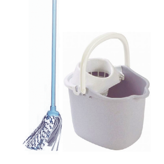 Mop med håndtag + spand med vrider - grå - 