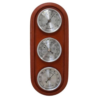 Hangend weerstation - barometer, hygrometer en thermometer - mahonie met zilveren wijzerplaten - 