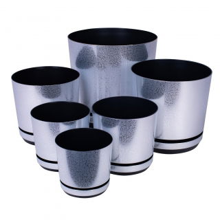 Runder Blumentopf "Dekor" - 14 cm - mattes Silber - 