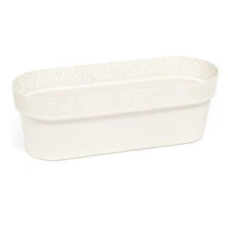 Box da balcone, fioriera "Rosa" con piattino, vassoio + porta ringhiera - 50 cm - bianco crema - 