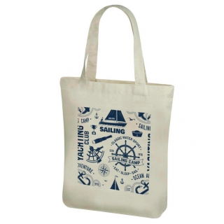 Bolso tote de algodón para la compra con asas largas - 38 x 41 cm - Patrón marino, Volante - 