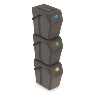 Waste separation bin set - 3 x 25 litres - stone grey