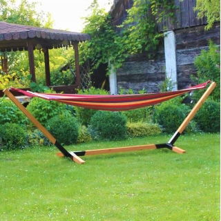 Hängemattenständer aus behandeltem Holz + Segeltuch Hängematte KOSTENLOS - 320 x 90 x 120 cm - 