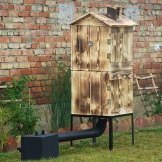 Fumoir de jardin en bois - deux chambres - 50 x 50 x 120 cm - bois carbonisé - KIT FUMEUR - 