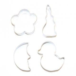 Set of four pastry cookie cutters - duck, flower, moon, hare