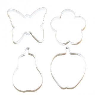 Ensemble de quatre emporte-pièces à biscuits - papillon, fleur, pomme, poire - 