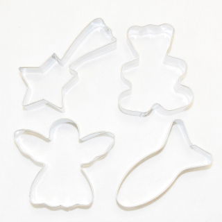 Set di quattro formine per biscotti per pasticceria invernale: pesce, stella, angelo, orsacchiotto - 