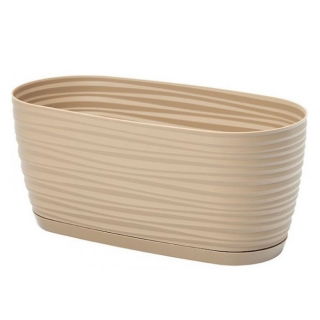 "Sahara petit" oblong plant pot with saucer - 31 x 13 cm - cafe latte