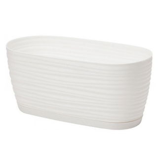 Langwerpige bloempot &quot;Sahara petit&quot; met schotel - 31 x 13 cm - wit - 