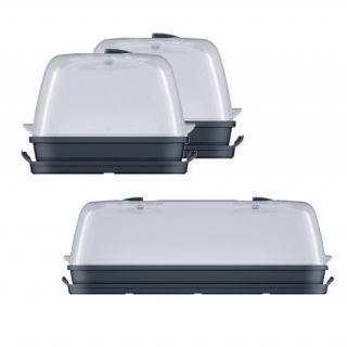 Set per la coltivazione di piante in casa - vassoio da giardinaggio + grande mini serra interna + due piccole mini serre - grigio antracite - 