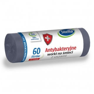 Graue ANTIBACTERIAL Müllbeutel mit Henkel - 60 Liter - 14 Stück - 