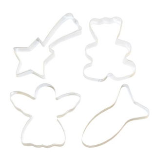 Set di quattro formine per biscotti per pasticceria invernale: pesce, stella, angelo, orsacchiotto - 