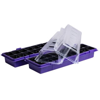 Mini invernadero púrpura de 47 x 15 cm con 18 macetas + una GRATIS - 