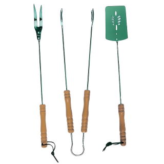 Set accessori per barbecue con manici in legno - 3 pezzi - 