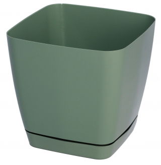 Cache-pot carré "Toscana" avec une soucoupe - 25 cm - vert pastel - 