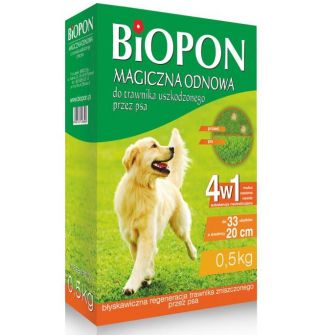 Maagiline muru noorendamine - koerte tekitatud kahju eest (33 tühimiku korral) - 4 in 1 - Biopon - 0,5 kg - 
