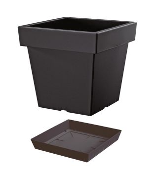 Maceta cuadrada ligera "Lofly" con platillo - 19 cm - gris antracita - 