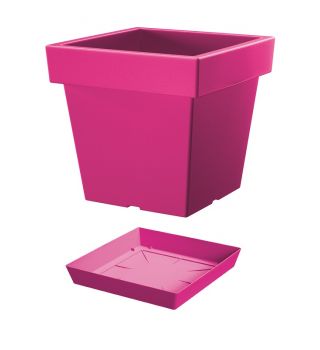"Lofly" lättvikts fyrkantig kruka med tefat - 19 cm - fuchsia - 