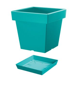 "Lofly" lättvikts fyrkantig kruka med tefat - 19 cm - turkos - 