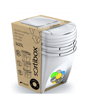 Set of 3 waste segregation bins - white