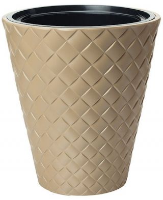 Runder Blumenkasten "Makata" mit Einsatz - 30 cm - Cafe Latte - 