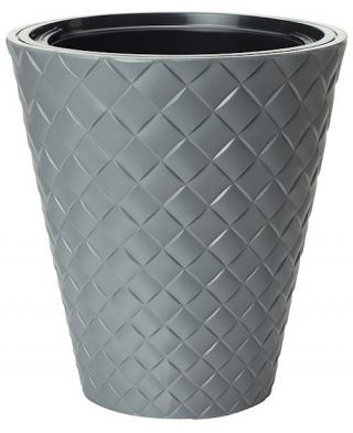 Fioriera rotonda "Makata" con inserto - 30 cm - grigio cemento - 