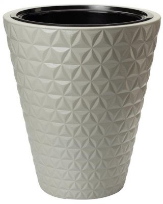 Runder Blumentopf "Diament" mit Einsatz - 40 cm - hellgrau - 