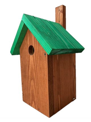 3 chuồng chim treo tường cho ngực, chim sẻ và bọ cánh cứng - màu nâu với mái nhà màu xanh lá cây - 