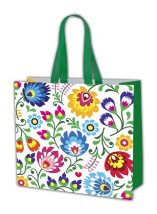White Ethnic Flowers shopping bag - 45 x 40 x 18 cm