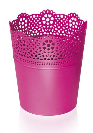 Maceta redonda con encaje - 18 cm - Encaje - Fucsia - 
