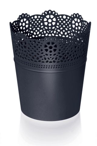Ronde bloempot met kant - 18 cm - Kant - Antraciet - 