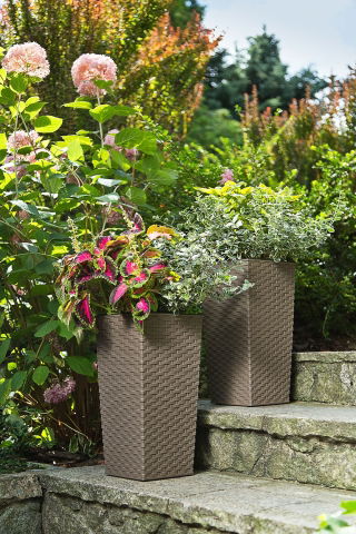 "Finezja" quadratisch großer Blumenkasten mit Einsatz - 25 cm - Rattan dunkelbeige - 