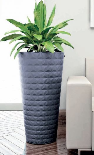 "Diament Slim" hoge ronde plantenpot met een inzet - 40 cm - antracietgrijs - 