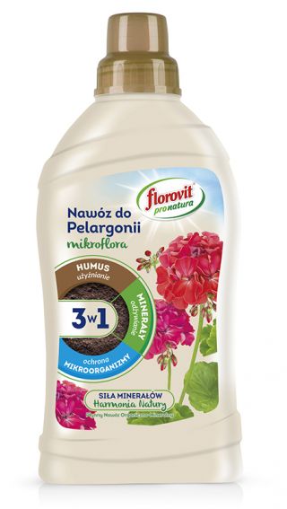 Geranium-gødning 3-i-1 - befrugter, nærer og beskytter - Pro Natura - Florovit® - 1 l - 