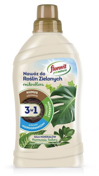 Dünger 3-in-1 für grüne Pflanzen - düngt, nährt und schützt - Pro Natura - Florovit® - 1 l - 