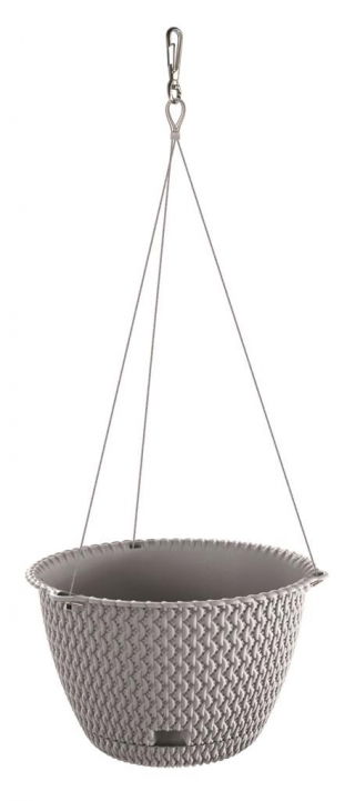 Pot tanaman gantung bulat "Splofy Round W" dengan cawan dan rantai stainless steel - 27 cm - batu abu-abu - 